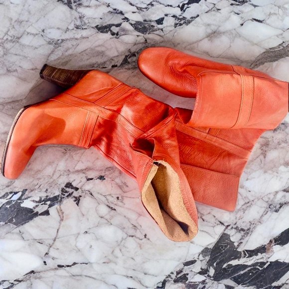 Vintage 70s rust leather over the knee OTK pirate boots 8 - Picture 2 of 4